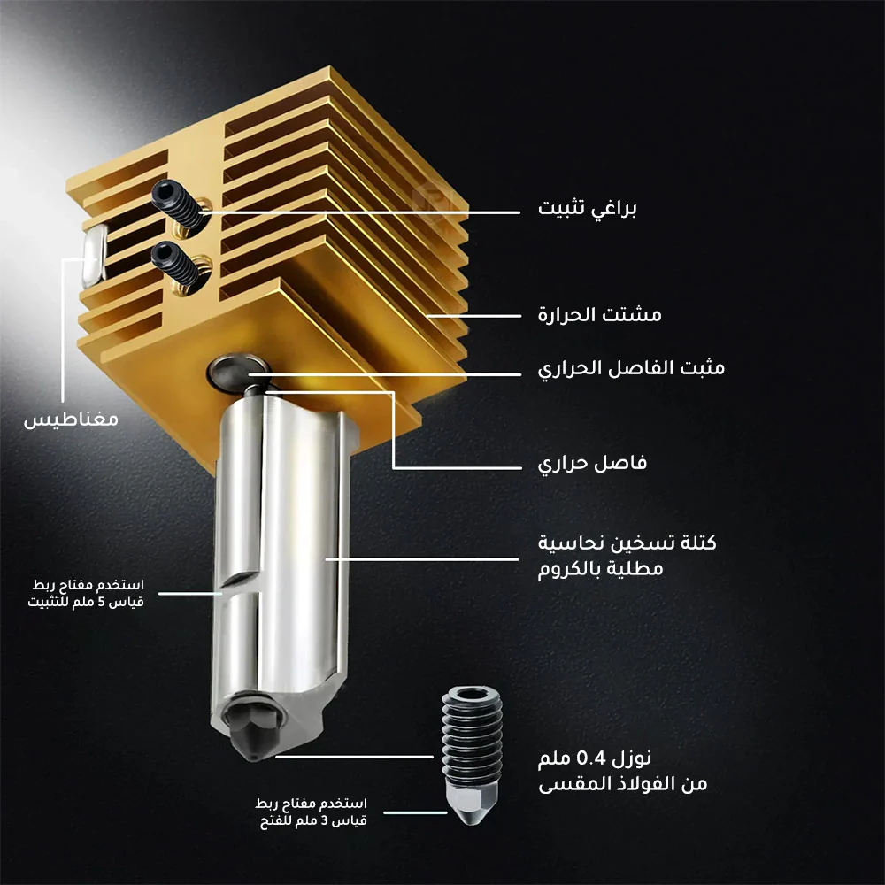 رأس الطابعة بامبو - سلسلة  A1 ( مشتت حرارة نحاسي ونوزل 0.4 ملم فولاذ مقسى قابل للإستبدال) - Image 4