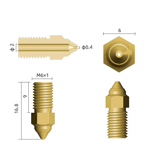 نوزل الطباعة النحاسي M6 High Speed من قياس 0.2 ملم إلى 0.6 ملم - Image 2