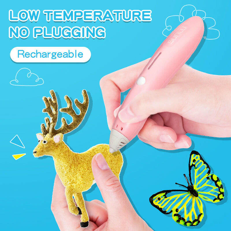3D Pen قلم الرسم ثلاثي الأبعاد للأطفال منخفض الحرارة - يعمل بالشحن - Image 11