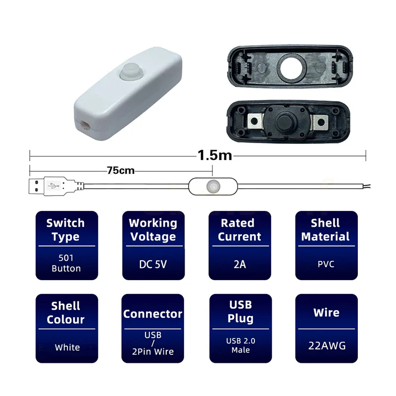 كيبل USB بطول 1.5 متر مع زر تشغيل/إيقاف - Image 6